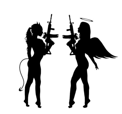 速卖通爆款双枪恶魔天使女人汽车贴纸 反光防水车贴 汽车车身改装