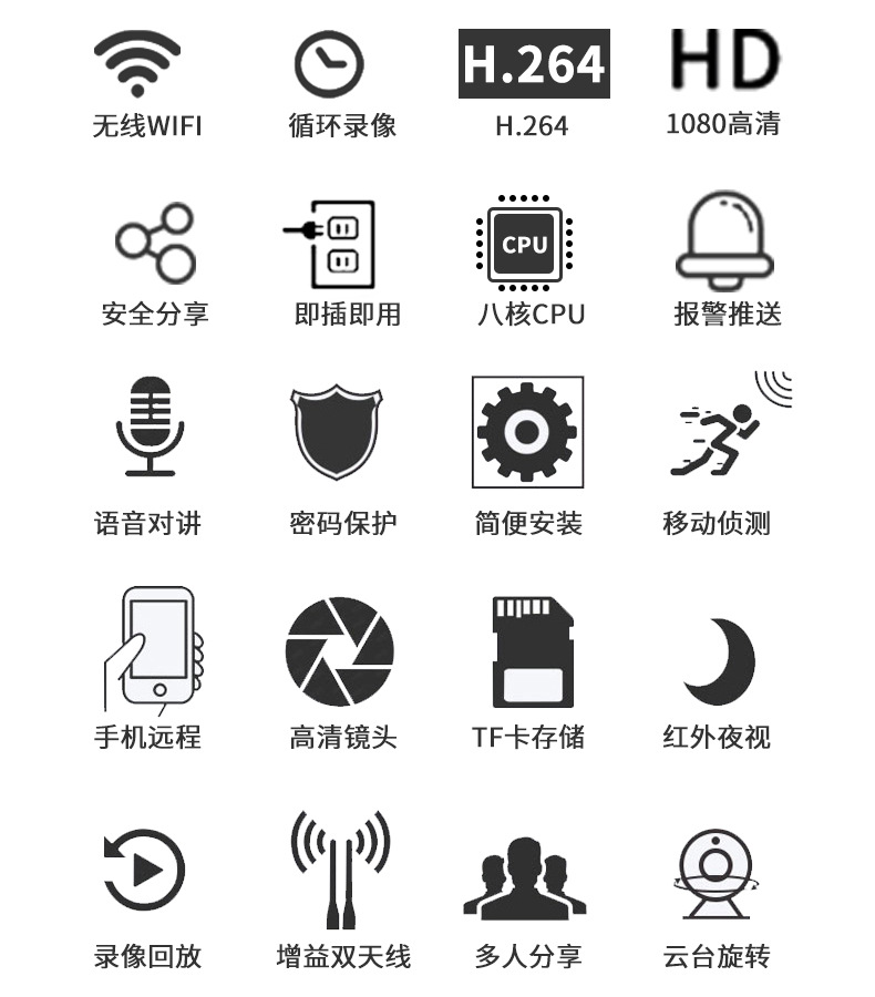 无线监控摄像头家用手机wifi远程监控器智能看家神器高清网络探头