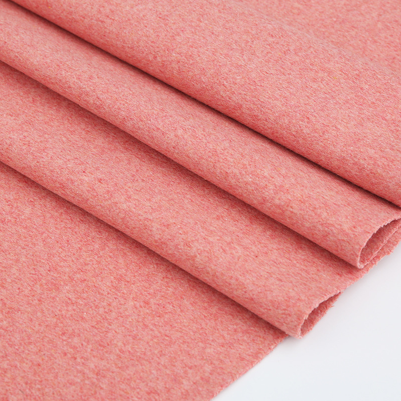 新款双面粉色毛呢面料粗纺时尚大衣西装外套羊毛粉色纺织布料供应