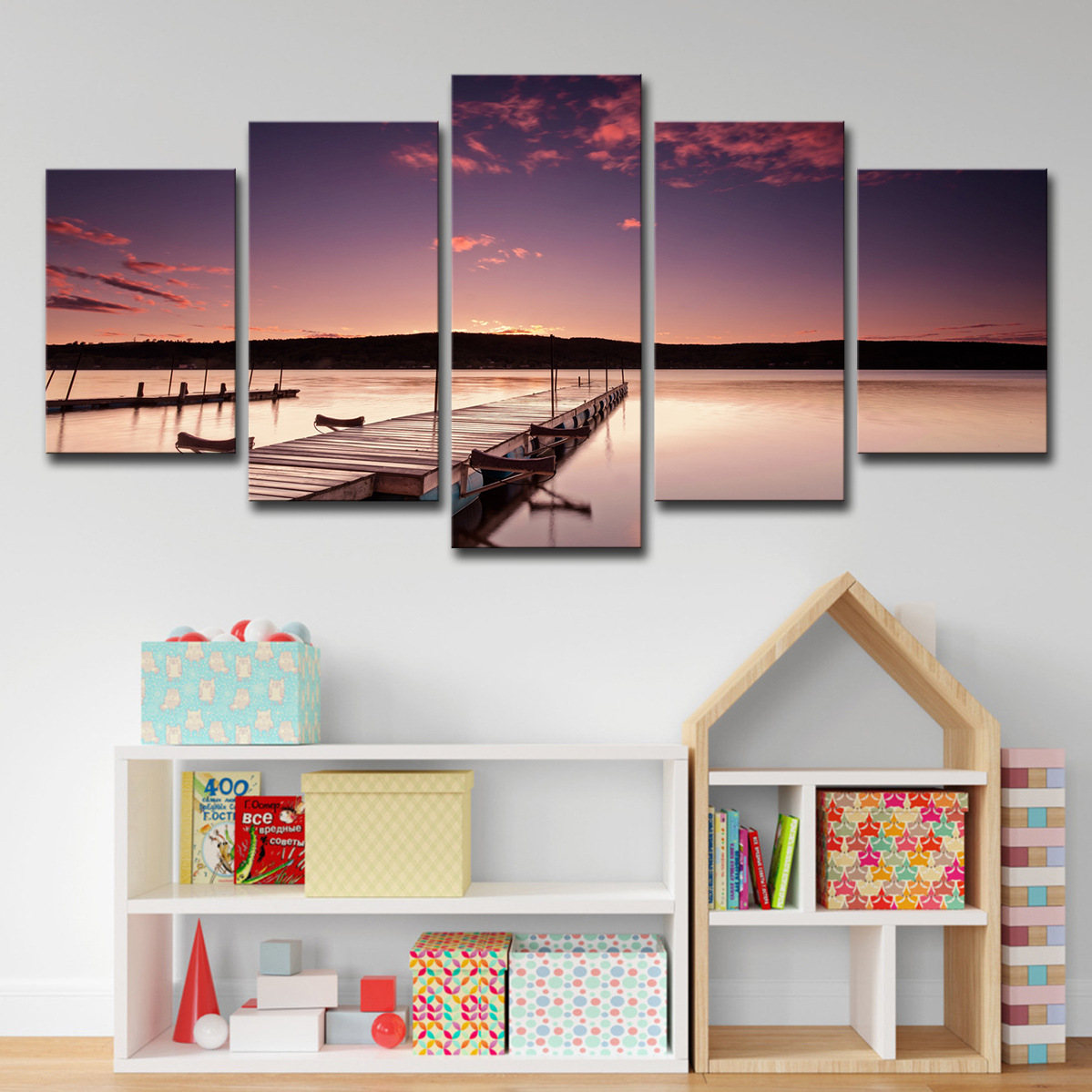 跨境ebay wish5绘画艺术码头木头桥发光墙图片为客厅现代装饰