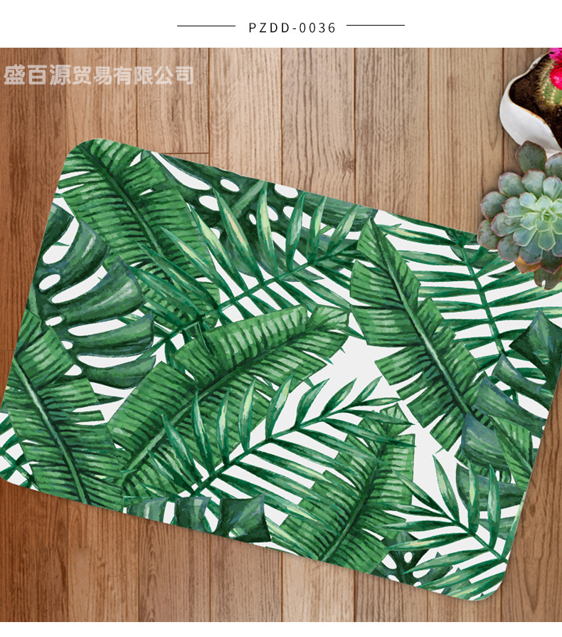 厂家供应法兰绒地垫 热带植物印花法兰绒地垫 浴室卫生间吸水地垫