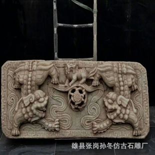汉白玉狮子滚绣球石雕浮雕版白石高浮雕狮子仿古石雕狮子板摆件