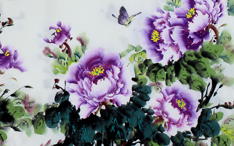 纯手绘写意花开富贵牡丹紫气东来国画装饰画挂画客厅装饰画