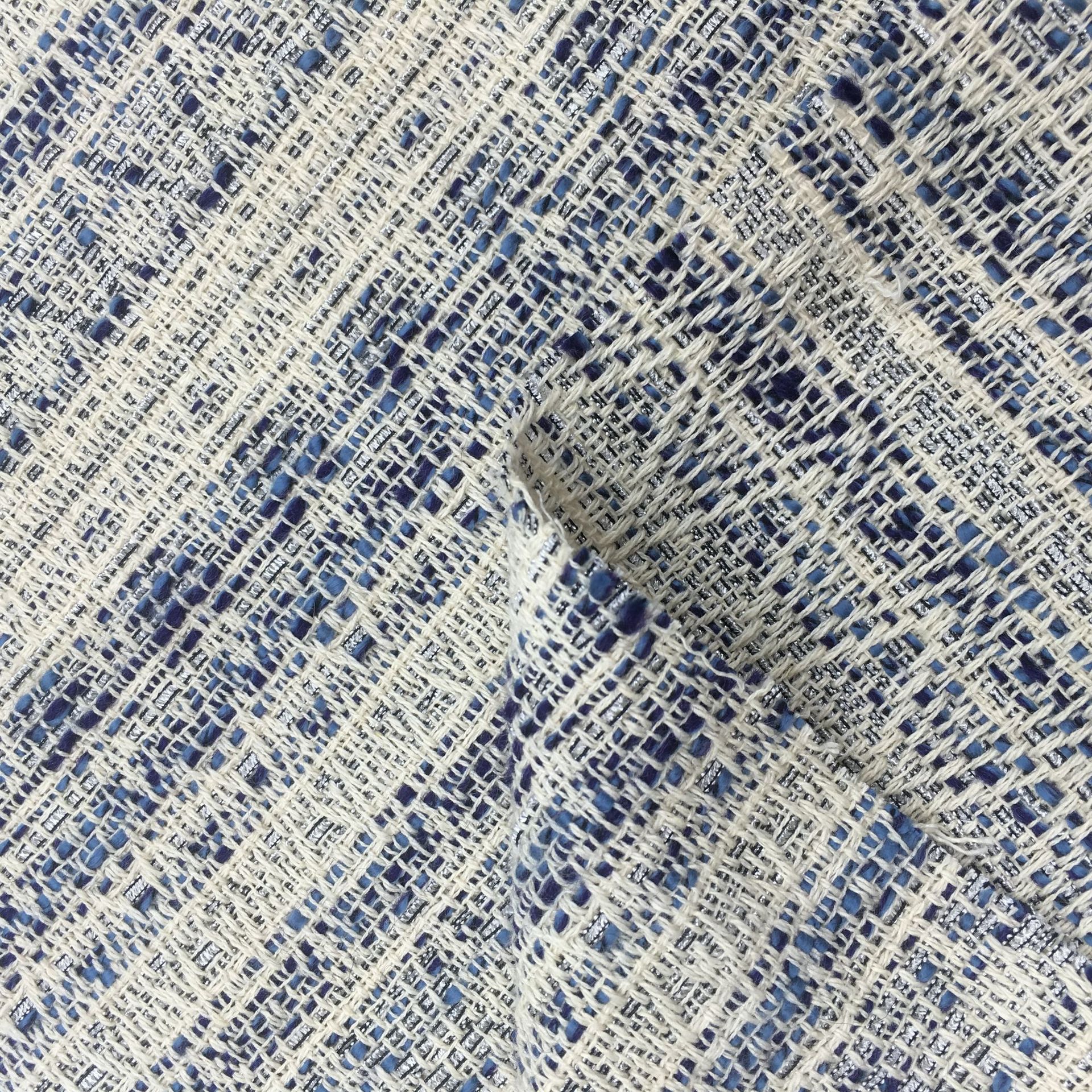 秋冬季时尚粗纺女装面料 涤棉梭织人字呢 波浪纹亮丝小香风面料