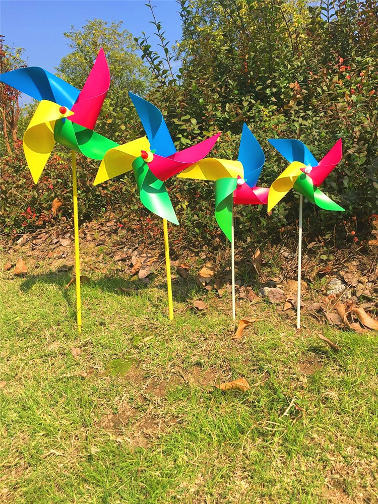 30cm四角彩色玻钎杆风车户外园林花圃插地装饰风车广告房地产