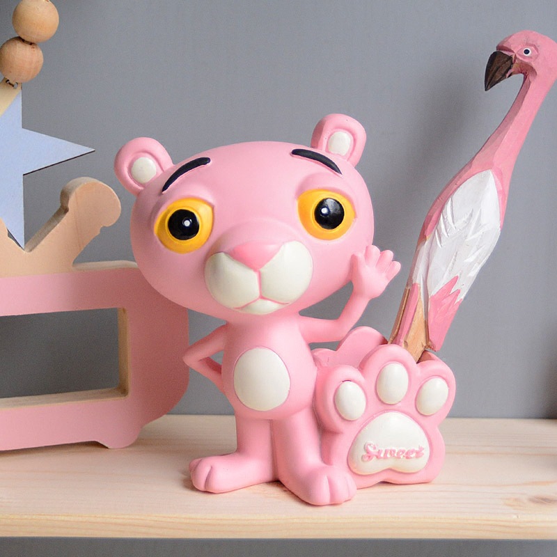 粉红豹书房摆件家居客厅创意笔筒北欧可爱办公室桌面收纳装饰品