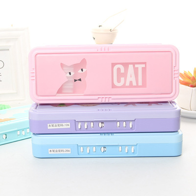 小灵精密码文具盒女孩双层带笔架铅笔盒儿童多功能笔袋小学生奖品
