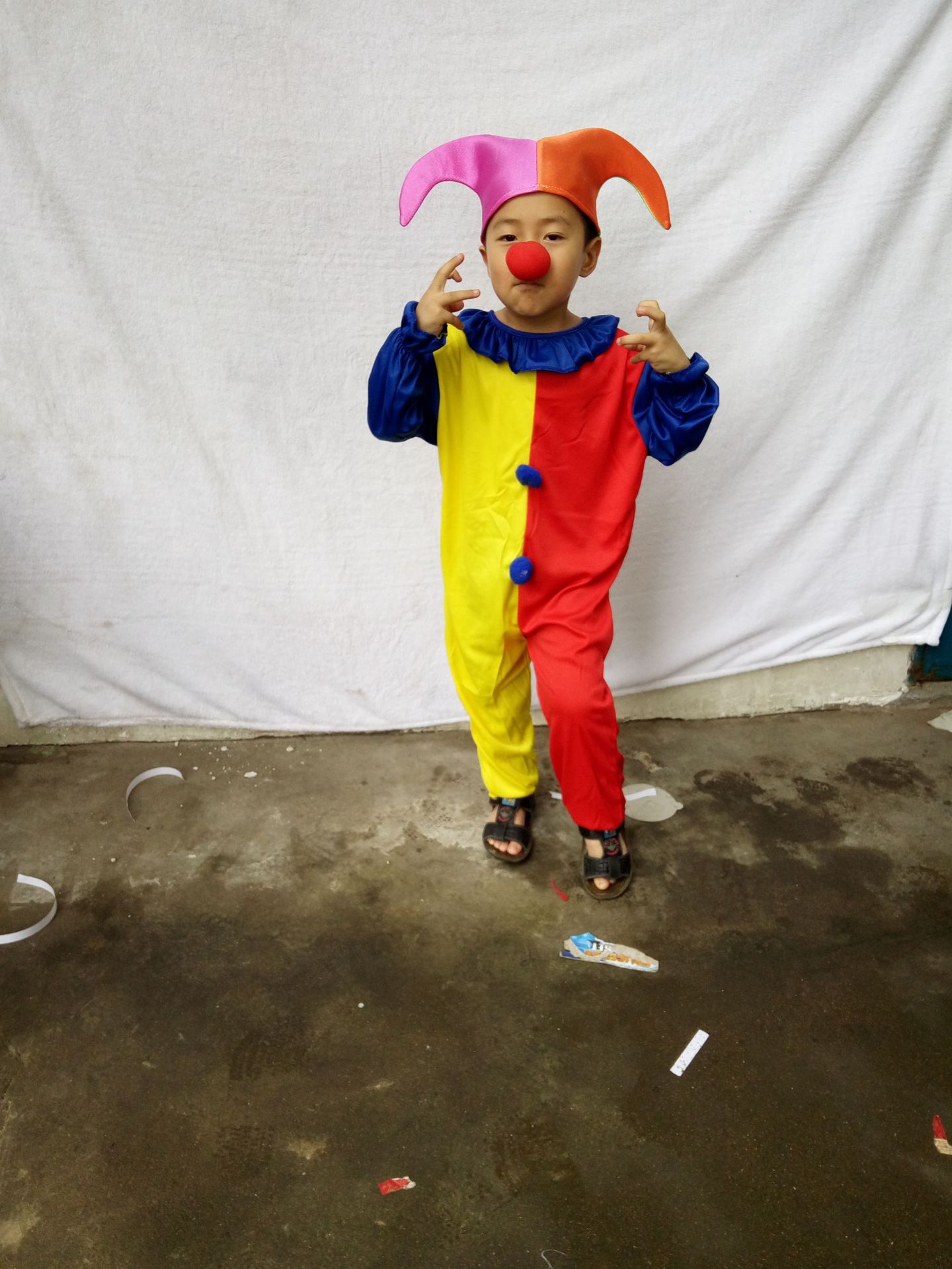 万圣节小丑服装 儿童演出服 幼儿园化妆舞会表演服 红黄小丑服装
