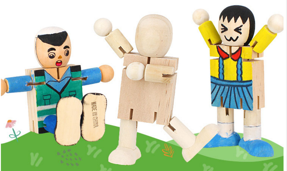 木头人白坯diy木制机器人人偶关节木偶儿童益智玩具卡通绘画涂鸦