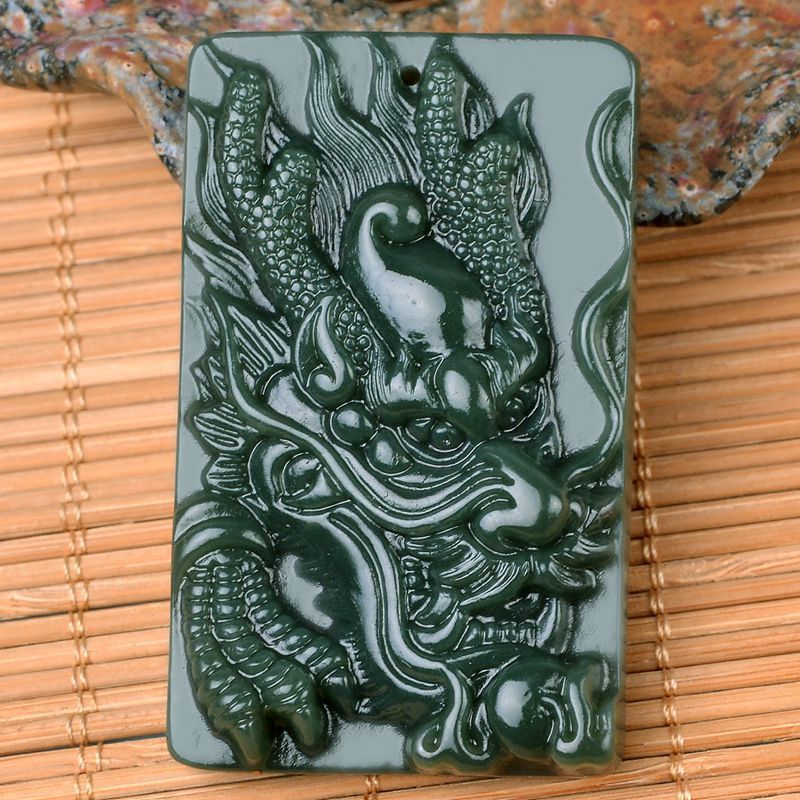 天然新疆和田玉龙牌吊坠青玉龙玉龙牌 旺财保平安玉项链玉坠挂件