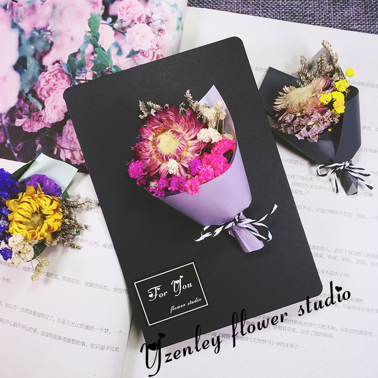 厂家直销手工定制干花贺卡 彩菊花束贺卡生日贺卡情人节贺卡