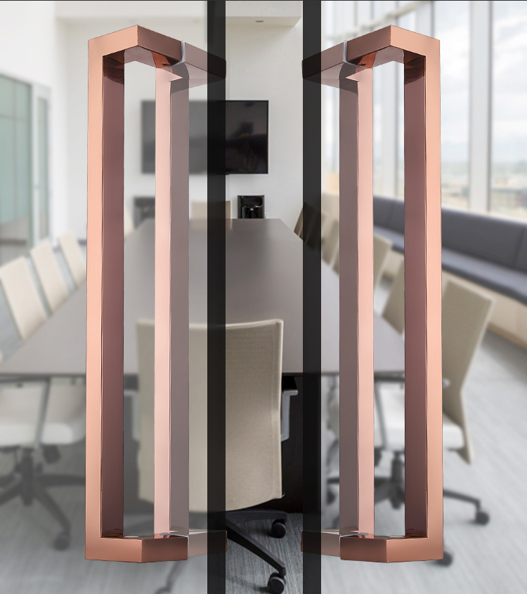 玻璃门拉手不锈钢方管双弯黑色大门木门把手拉丝有框门办公室拉手