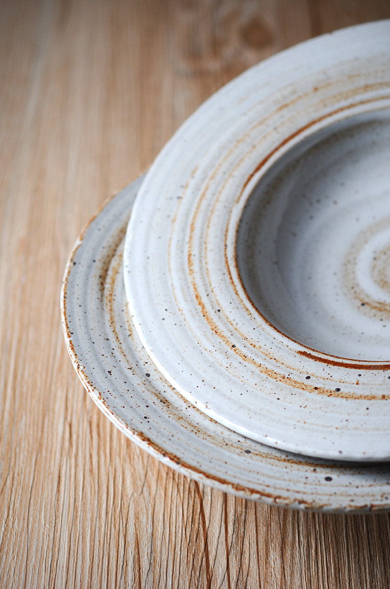 景德镇手工日系粗陶陶瓷磨砂草帽盘意大利面盘西餐盘汤盘子餐具