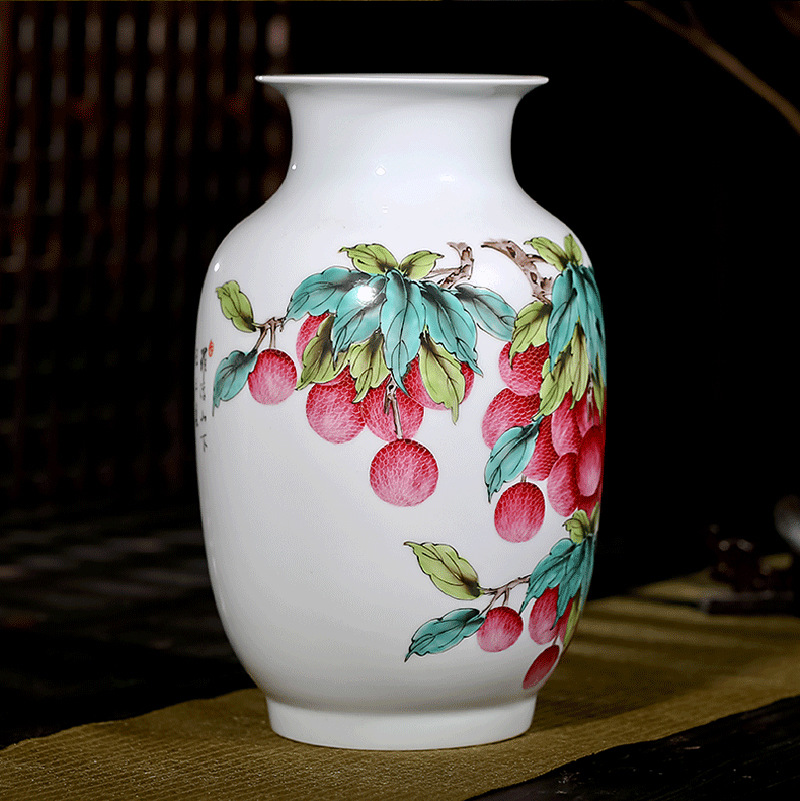 景德镇陶瓷粉彩手绘花瓶夏国安大师手绘花瓶玄关客厅工艺品花瓶