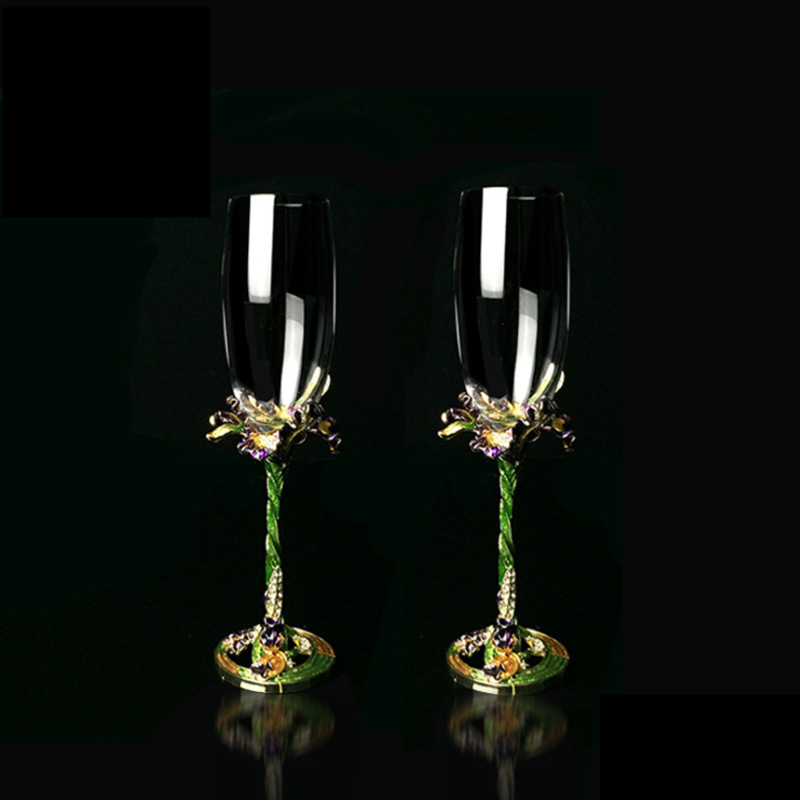 Flower Zheng Yan Iris Tectorum Carved Champagne Glass Enamel Crystal Crafts Creative Business Gifts Home Gifts Suit