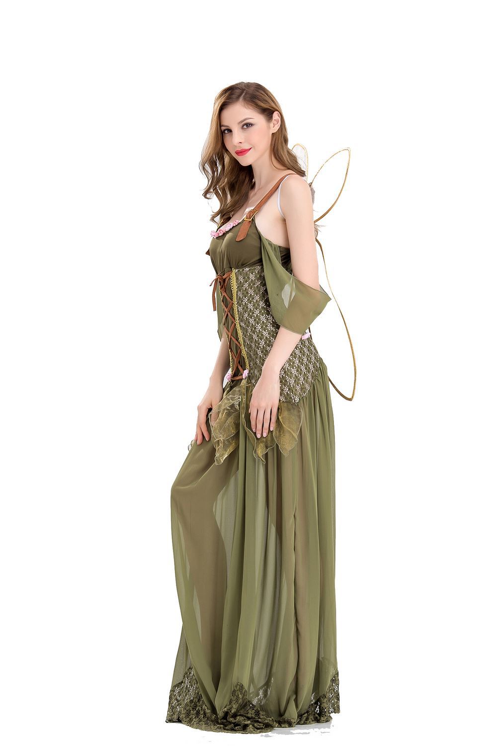 万圣节成人绿色精灵服装花仙子长裙角色扮演服蝴蝶天使写真摄影服