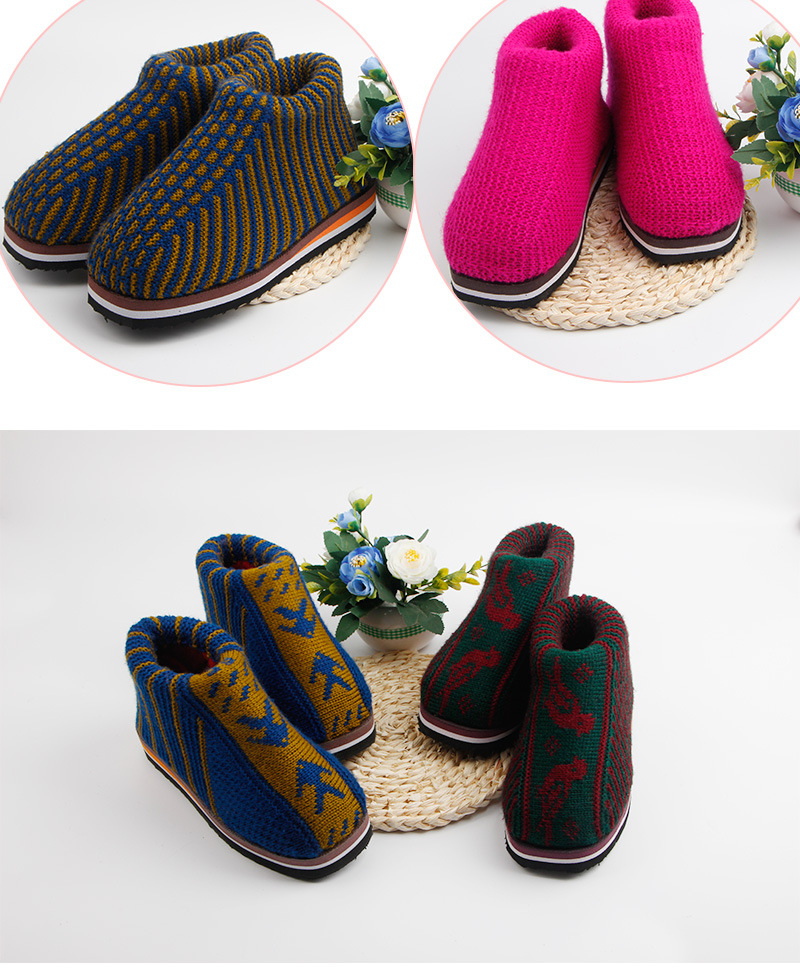 红福字加绿色河南毛线鞋批发厂家洪福满天不起球毛拖鞋直销手工鞋