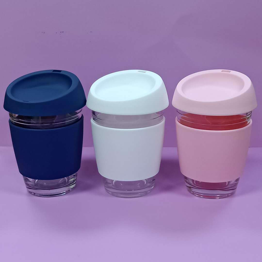 340ml高硼玻璃杯 隔热软木套水杯办公用品 随手硅胶套玻璃咖啡杯