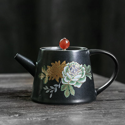 日式陶瓷手工贴花茶壶功夫茶具单壶复古泡茶器过滤仿古茶壶茶道