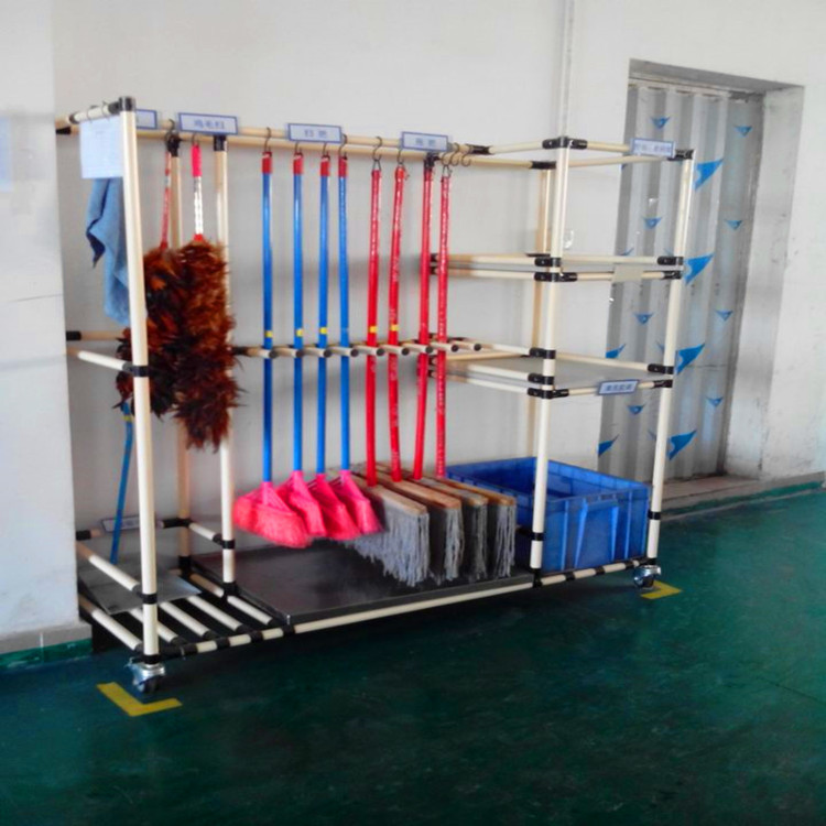 供应精益管拖把架 清洁用具摆放整理架 清扫工具放置架厂家直销