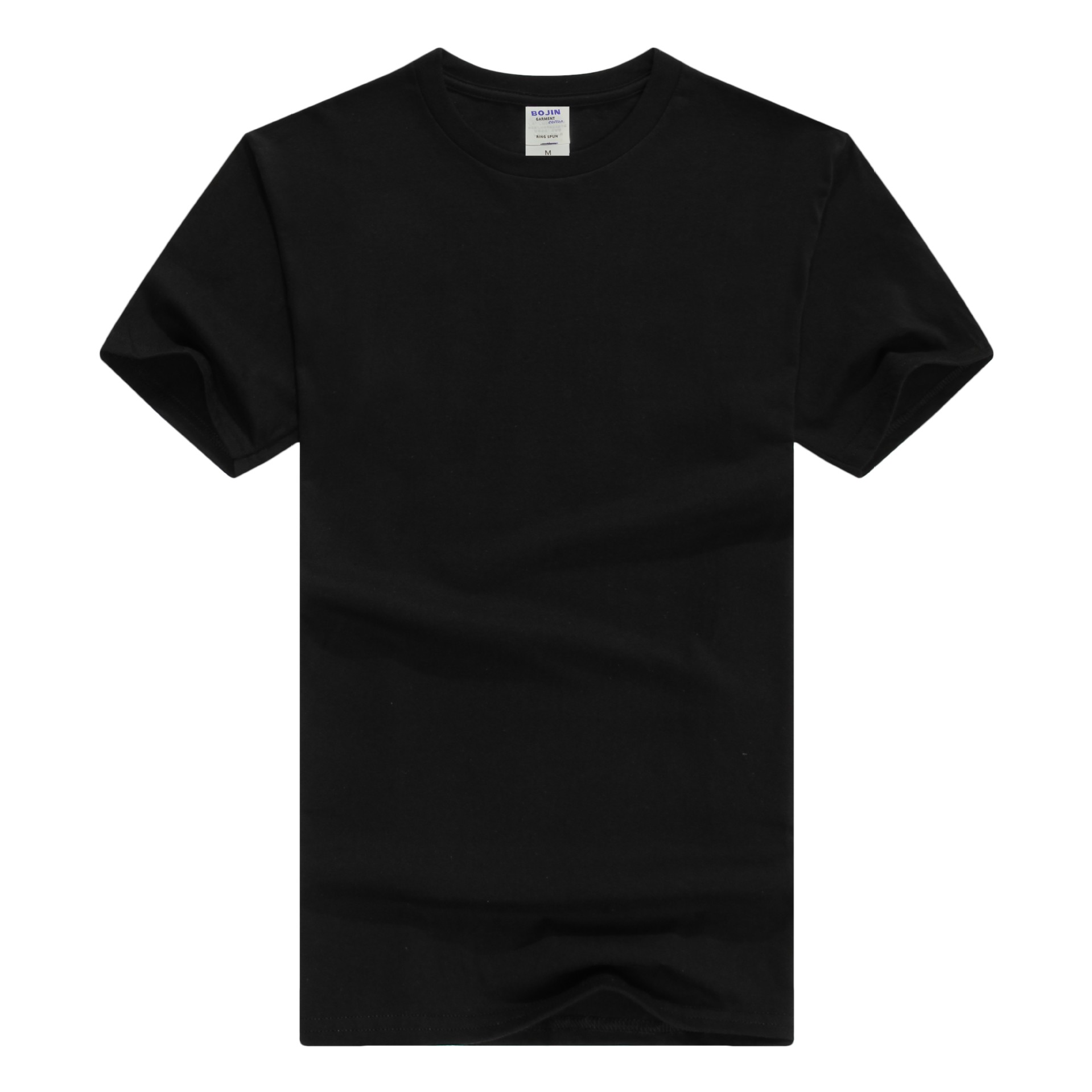 黑色180gsm平纹短袖无领tshirt男款t恤文化衫广告衫定做生产厂家