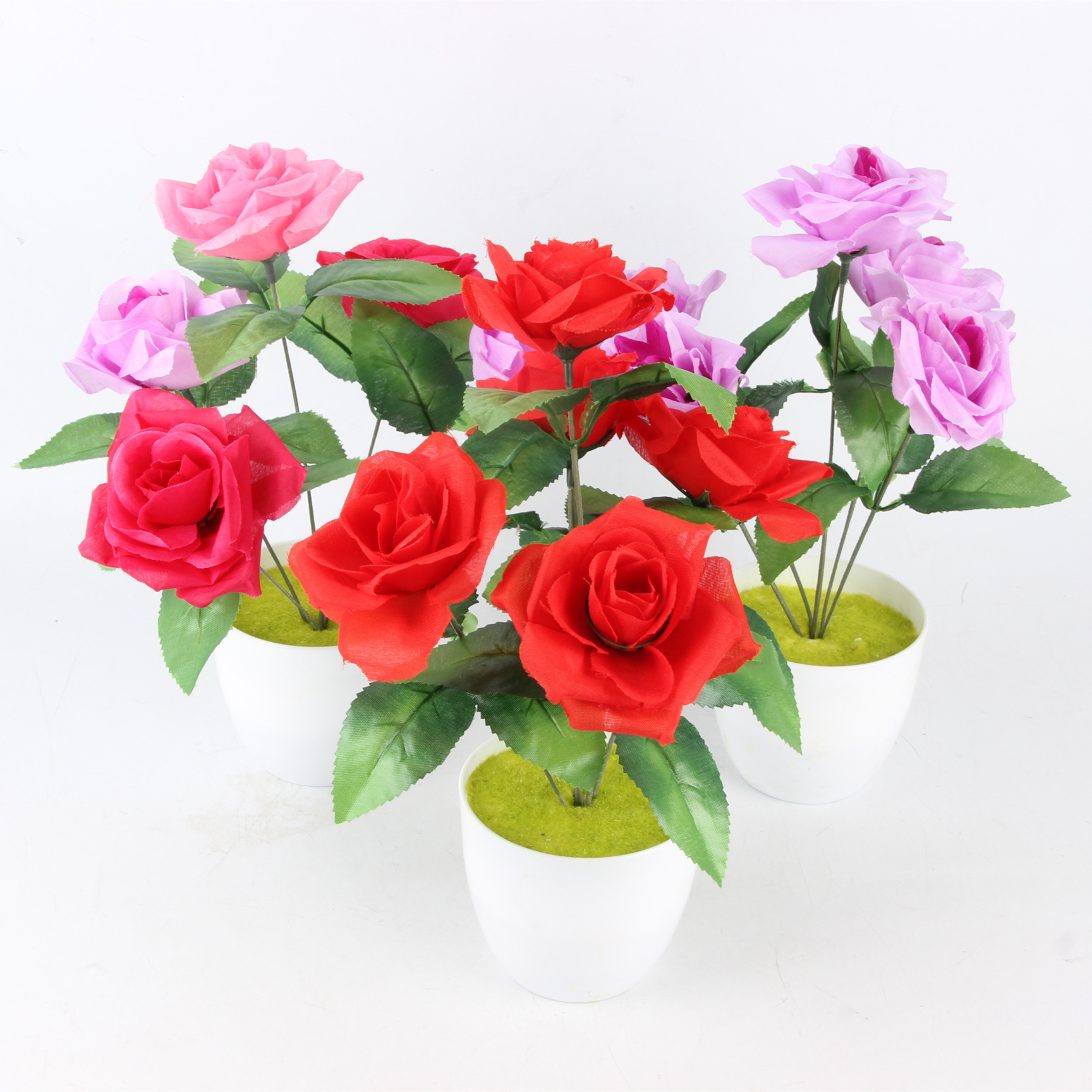 圆盆5朵玫瑰花仿真盆栽 仿真花 假花 装饰盆景 5元店货源百货