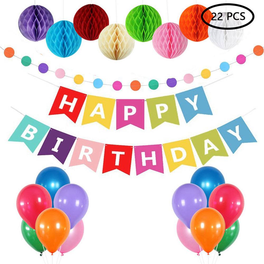 生日横幅儿童生日派对七彩鱼尾拉条七彩纸花球派对用品生日拉旗