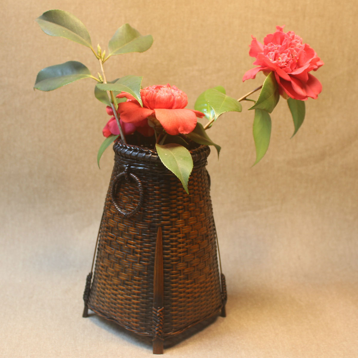 手工日式竹编花器 中式复古花篮 酒店茶桌花插 工艺竹制品