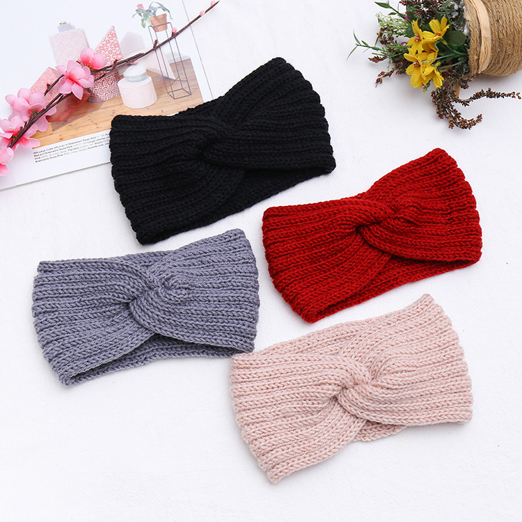 Factory Direct European and American New Knitted Wool Striped Front Cross Women's Fashion Hair Band