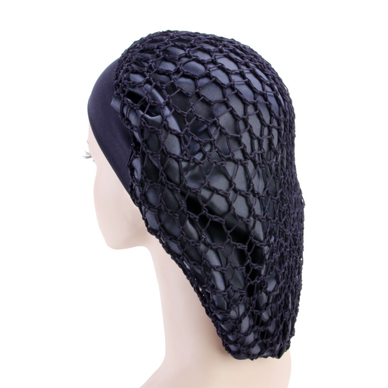 新款双层色丁发网帽 弹力宽边睡帽 束发帽头巾帽 bonnet cap