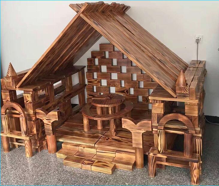幼儿园木质炭烧积木户外大型积木碳化积木儿童构建碳化积木柜