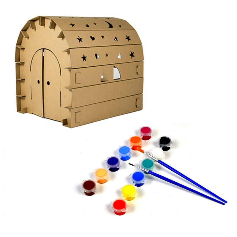 3d瓦楞纸立体拼图涂色diy涂鸦拼装模型儿童益智手工小纸房子1玩具