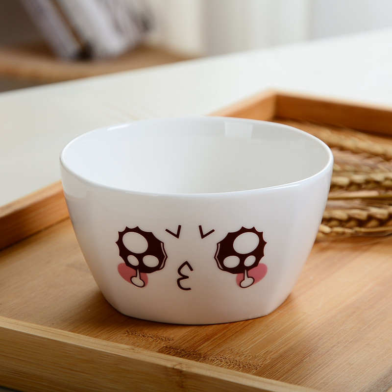 可爱表情骨瓷碗釉下彩陶瓷碗餐具套装小米饭碗饭碗家用小汤碗
