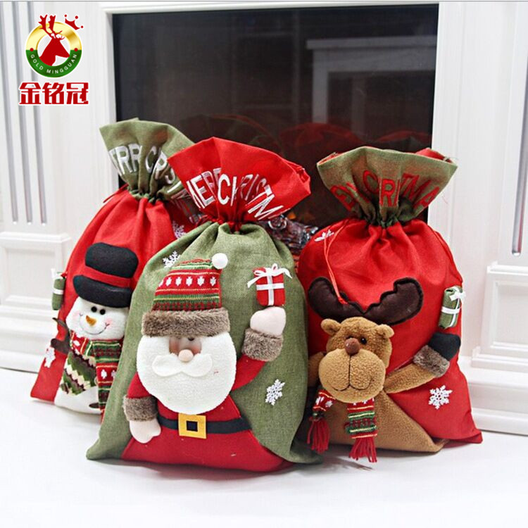 Christmas Decorations New Large Three-Dimensional Doll Linen Gift Bag Christmas Old Man Backpack Holiday Gift Bag