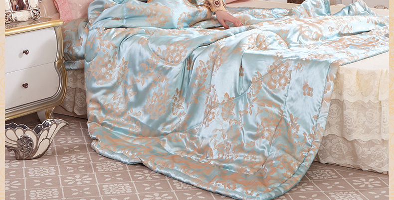 一件代发天丝贡缎提花夏被 复古花纹精致包边工艺空调被夏季被子