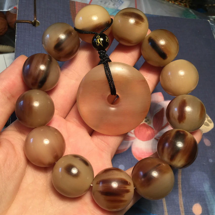 天然西藏耗牛角圆珠手串 带血丝牛角手串 男女单圈文玩手链