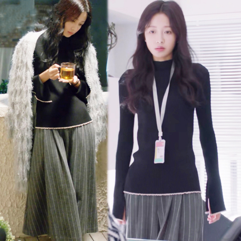 凉生我们可不可以不忧伤孙怡姜生同款毛衣女半高领黑色打底针织衫