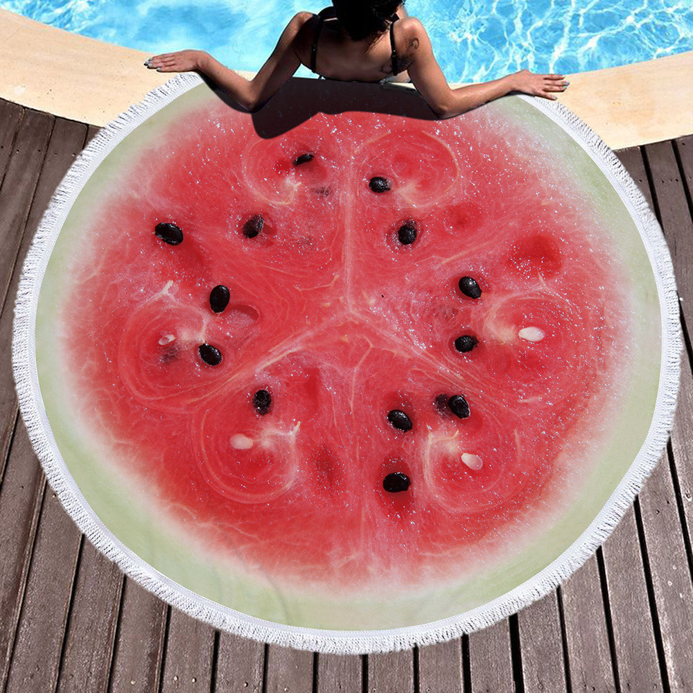 Round Beach Towel Factory Customized Microfiber Digital Printing Fruit Pattern plus Tassel Holiday Floral Print Bath Towel