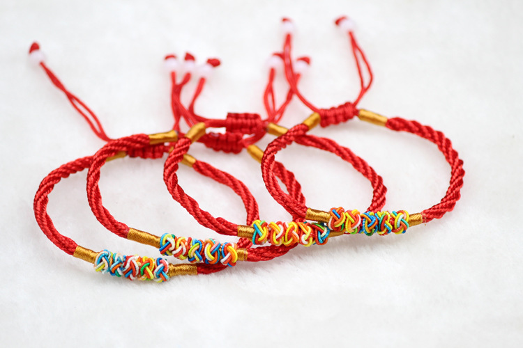 端午节菠萝扣缕手链藏式五彩色男女款吉祥结菠萝结红绳五彩绳