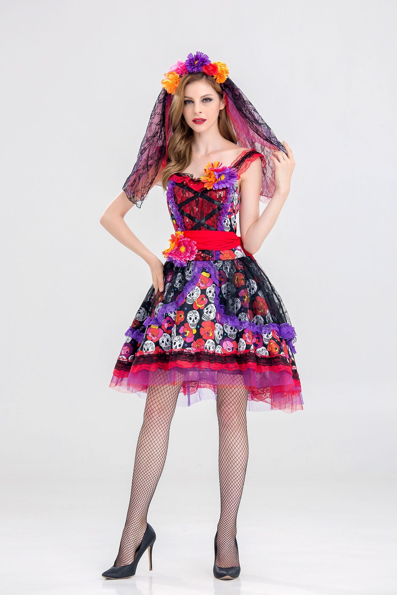 鬼新娘服装女恐怖骷髅头婚纱连衣裙cos服化妆舞会主题派对舞台装