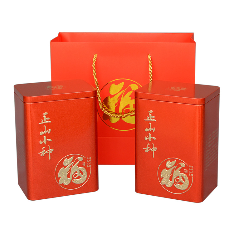 福罐正山小种磨砂铁盒套装礼品盒茶叶铁罐通用茶叶包装大半斤四方图片