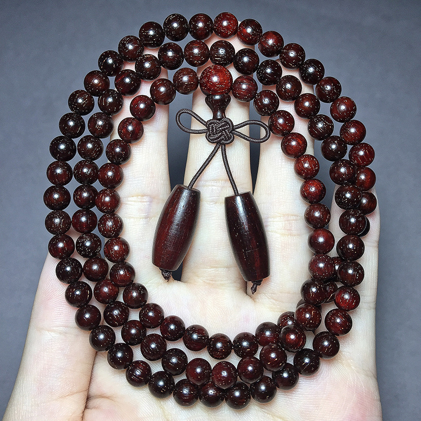 一件代发印度小叶紫檀6mm包浆高油密玻璃底满金星男女款佛珠手链