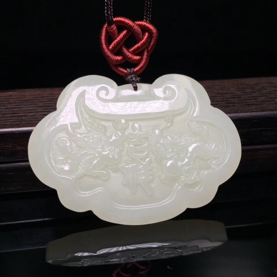 天然新疆和田玉吉祥平安锁吊坠精雕白玉龙凤呈祥长命锁玉坠