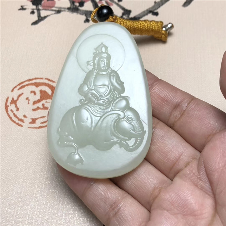 厂家批发 天然正品新疆和田玉《普贤菩萨》玉牌吊坠男女玉器挂件