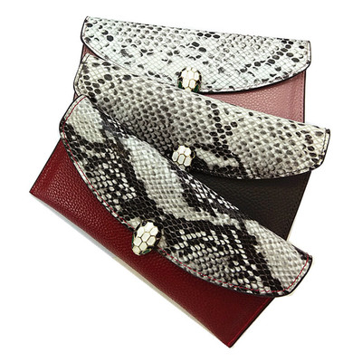 2018新款蛇纹女士真皮钱包 头层牛皮长款2折零钱包卡包蛇头手包