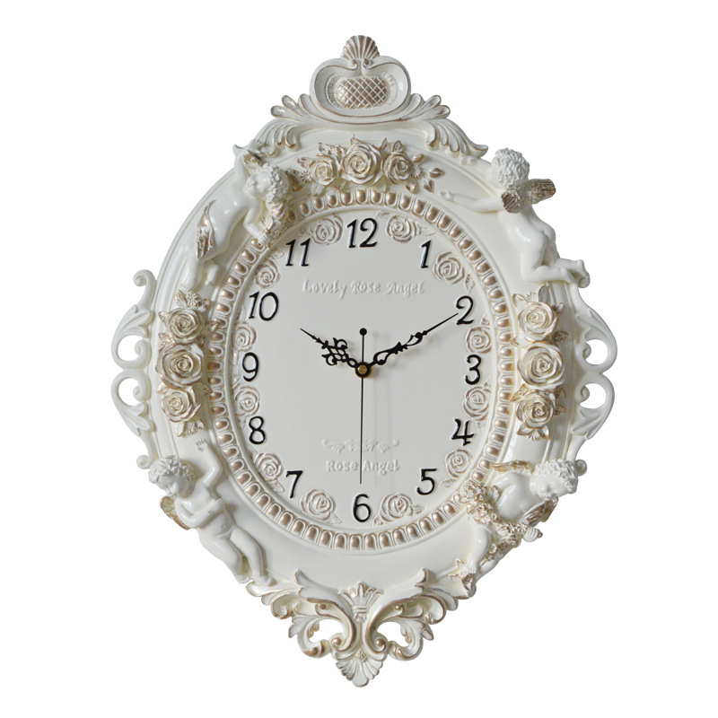 Creative Angel Resin European Entry Lux Living Room Wall Clock Home Bedroom Hotel Pocket Watch Mute Decorative Clock