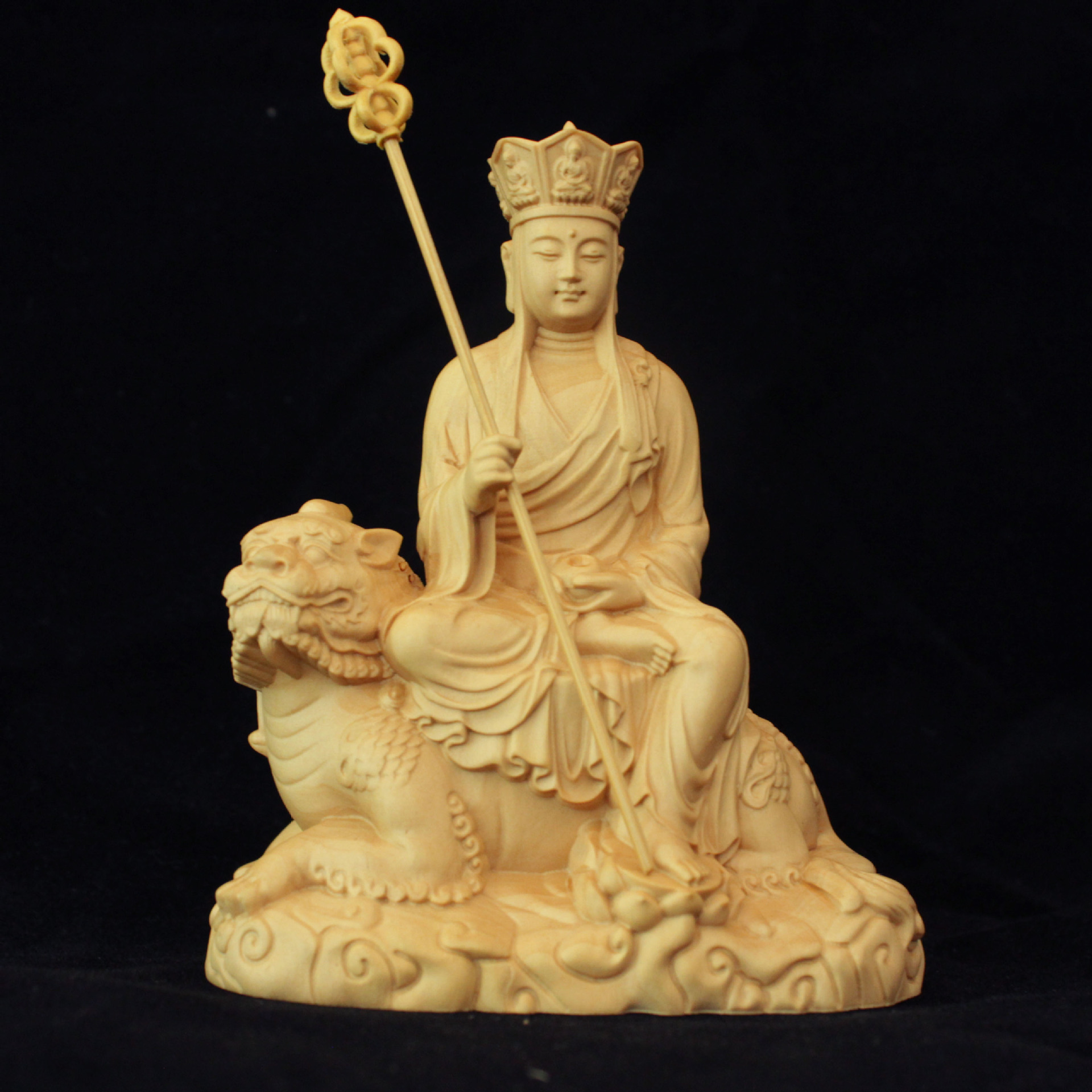 中式家居摆件佛教黄杨木雕坐谛听大愿地藏王菩萨佛像实木雕刻工艺