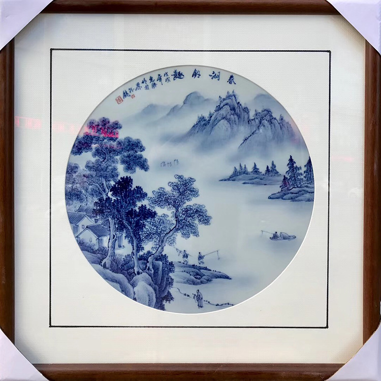 春湖钓趣景德镇陶瓷画壁画画艺术瓷礼品瓷定制陶瓷名人作品山水