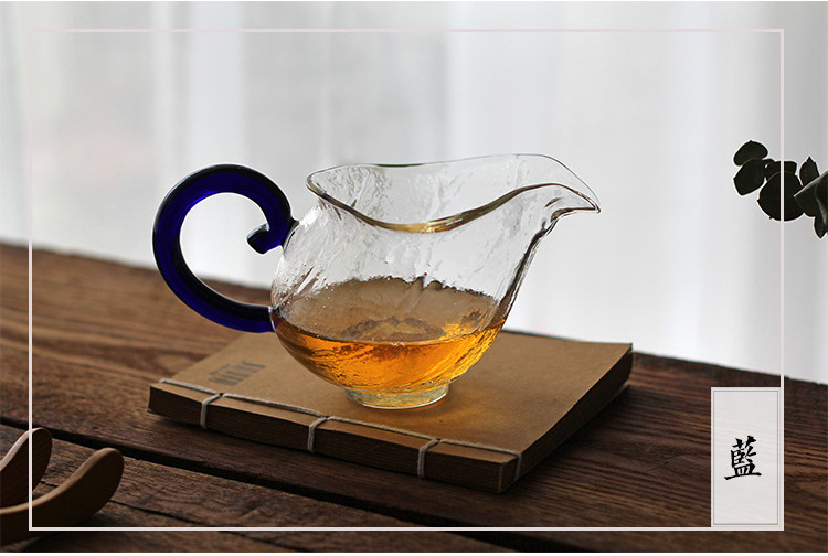 厂家批发出口日式锤纹玻璃彩色带把公道杯茶海茶碗分茶器功夫茶具