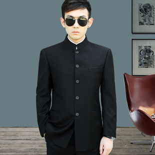 一件代发中华立领男士中山装套装修身时尚青年西服中式潮新郎礼服